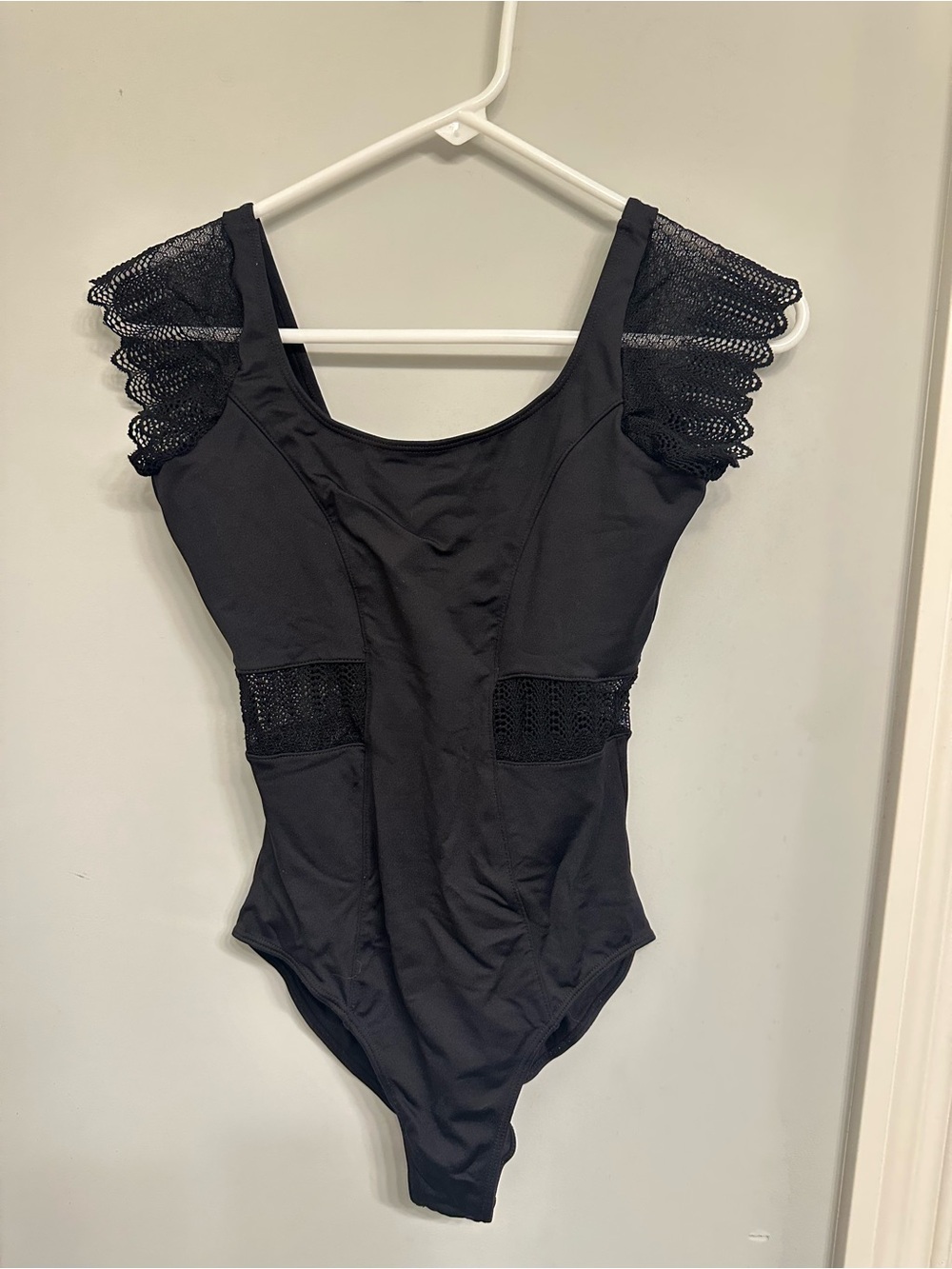 Black Lace-Sleeve leotard - Women's Bodysuit